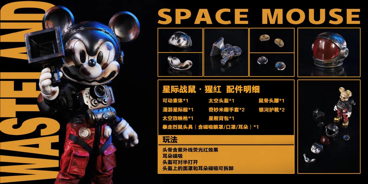 WEARTDOING Wasteland Space Fighter Space Mouse (Red) 1/12 Scale Action Figure + Bonus Canvas Print