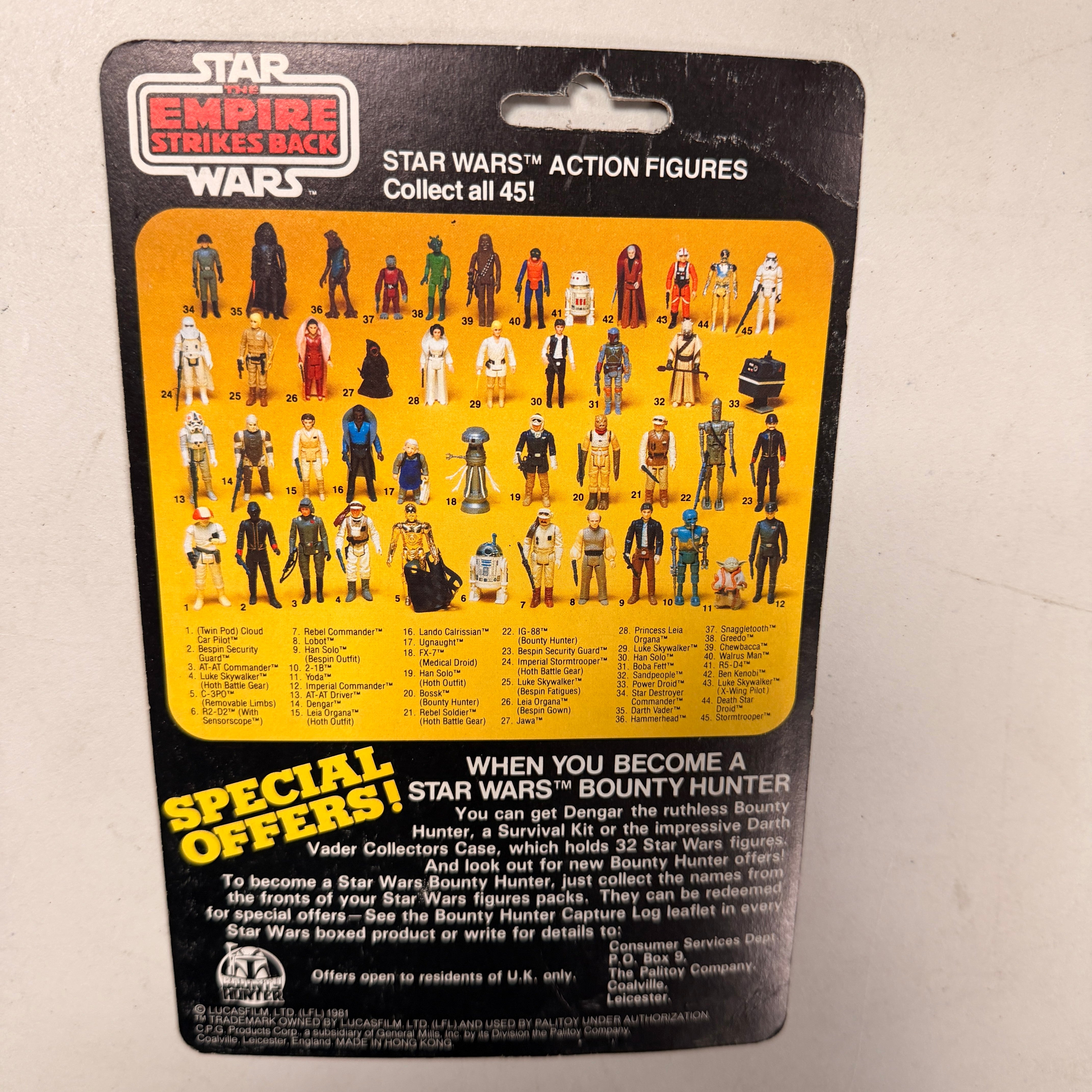 Star Wars Vintage Empire Strikes Back Backing Card ONLY Luke Skywalker Bespin