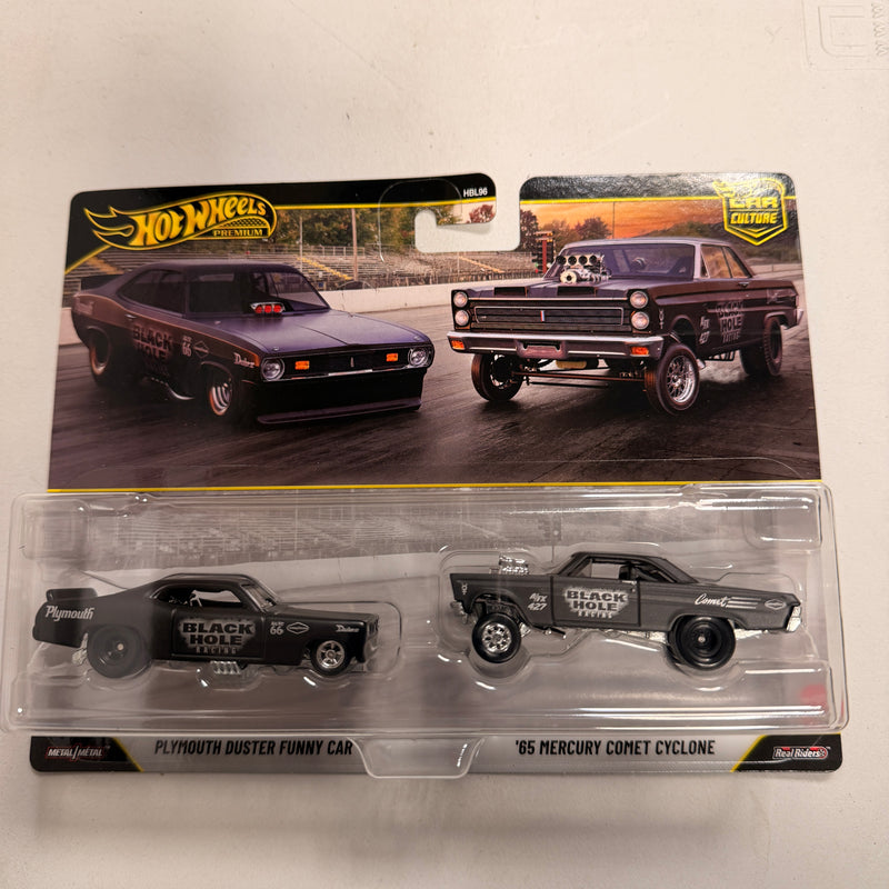 Hot Wheels Premium Car Culture Plymouth Duster Funny Car & '65 Mercury Comet Cyclone (Black Hole Racing)