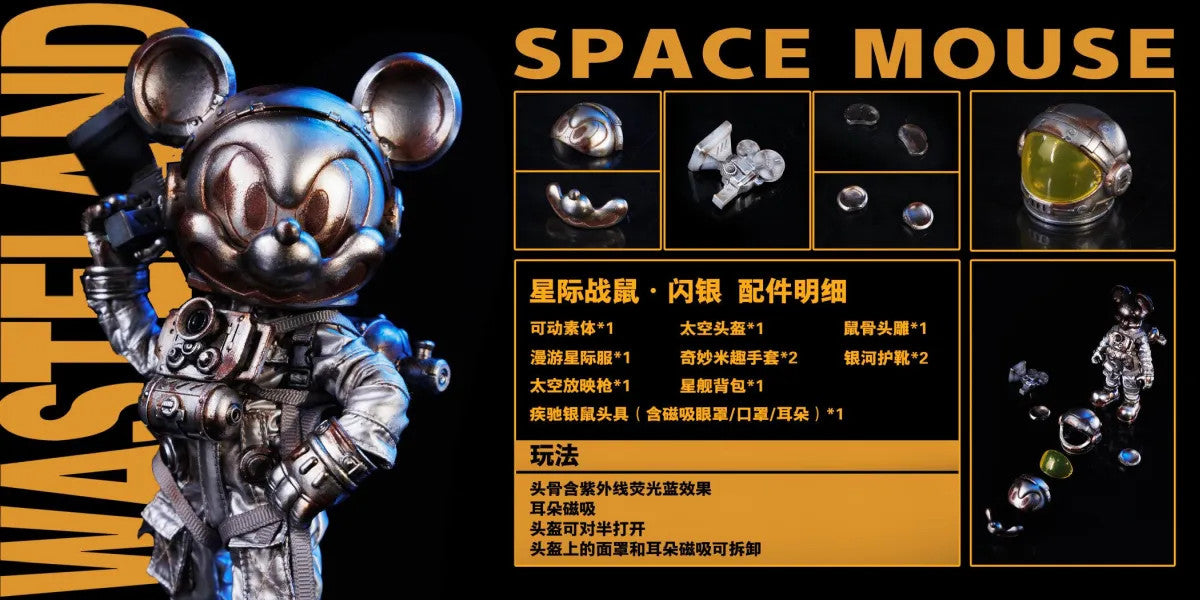 WEARTDOING Wasteland Space Fighter Space Mouse (Silver) 1/12 Scale Action Figure + Bonus Canvas Print