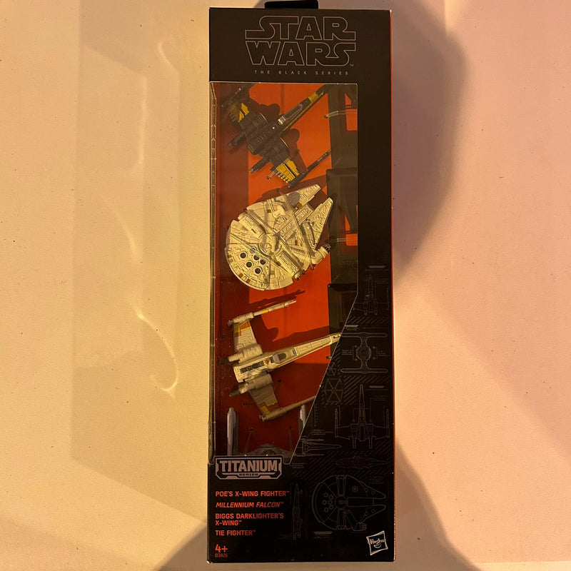 Star Wars Black Series Titanium Series X-Wing, Millenium Falcon, Poe's X-Wing & Tie Fighter