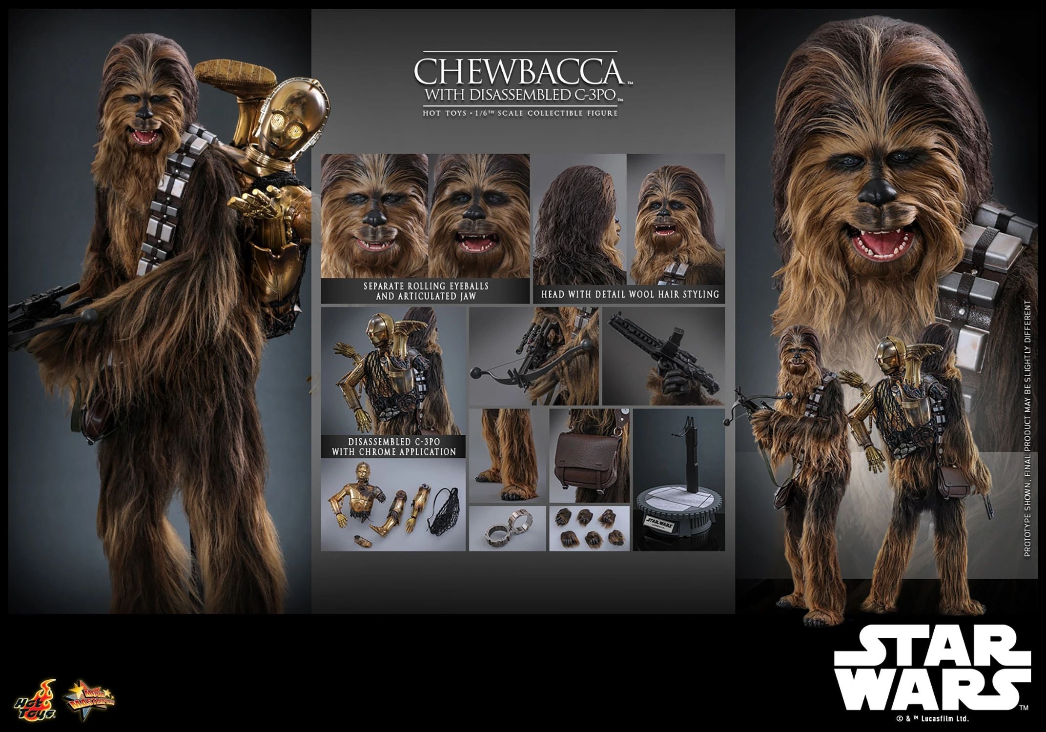 Hot Toys MMS766 Star Wars Chewbacca with Disassembled C-3PO 1/6 Scale Collectible Figure IMPORT STOCK