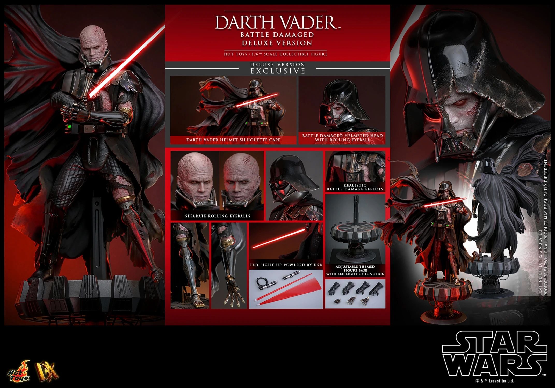 Hot Toys DX45 Star Wars Darth Vader Battle Damaged (Deluxe Version) 1/6 Scale Collectible Figure IMPORT STOCK