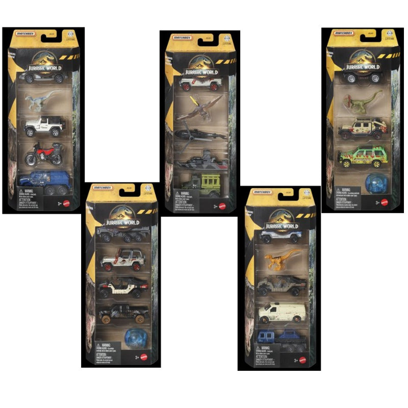 Matchbox Jurassic World 5 Pack - Set of 5 (25 Vehicles/Dinos)