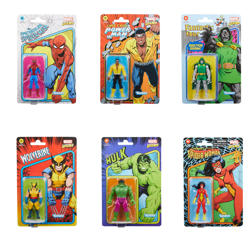Marvel Legends Retro 3.75" Wave Set of 6 - Hulk,Wolverine,Power Man, Spider-Woman, Spider-Man and Dr Doom