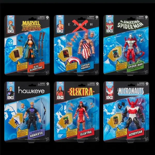 Marvel Legends Mini Comic Zombies Elsa Bloodstone, Earth X Cap, Spidey, Electra. Hawkeye & Acroyear IMPORT STOCK