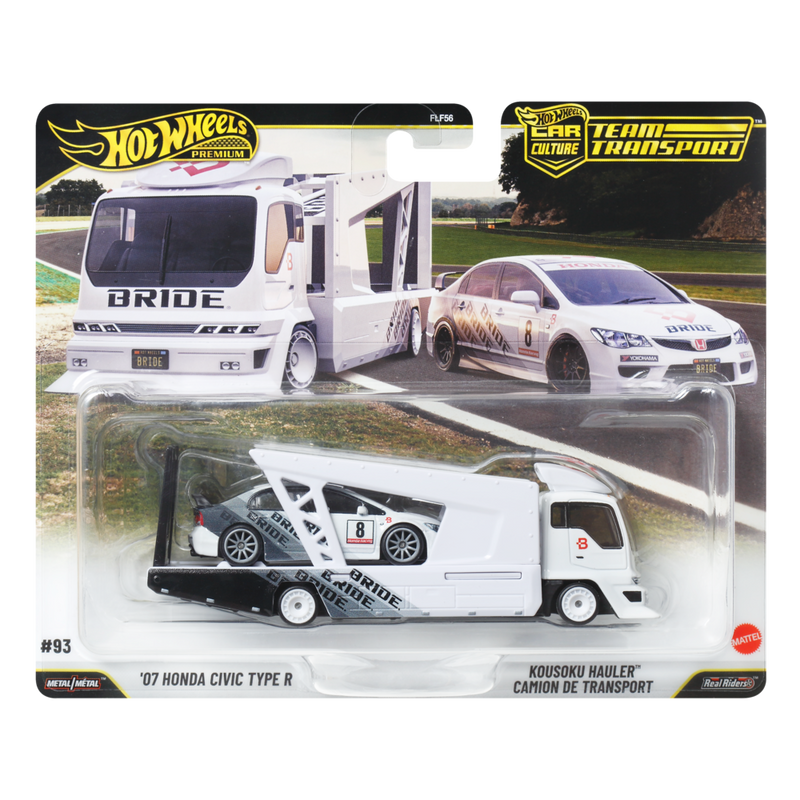 Hot Wheels Premium Car Culture Team Transport '07 Honda Civic Type R & Kousoku Hauler Camion De Transport