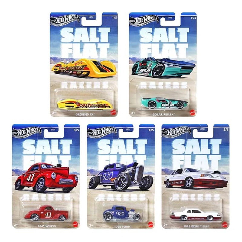 Hot Wheels Silver Series Salt Flat Set Of 5 - Ground FX, Solar Reflex, 1941 Willys, 1932 Ford & 1988 Ford T-Bird